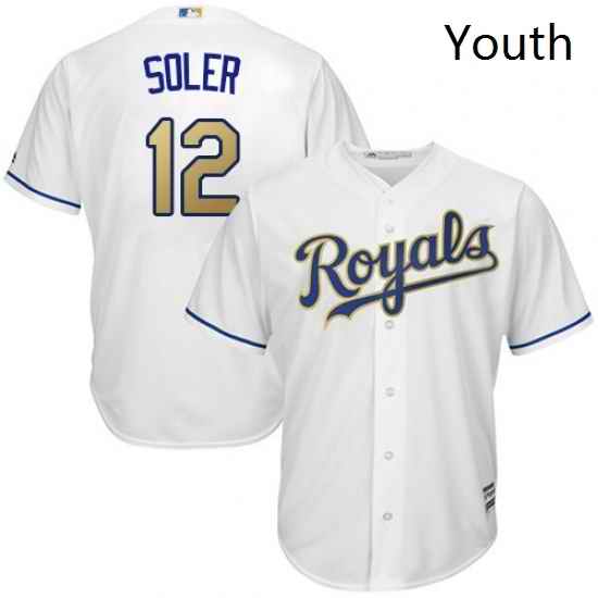 Youth Majestic Kansas City Royals 12 Jorge Soler Authentic White Home Cool Base MLB Jersey